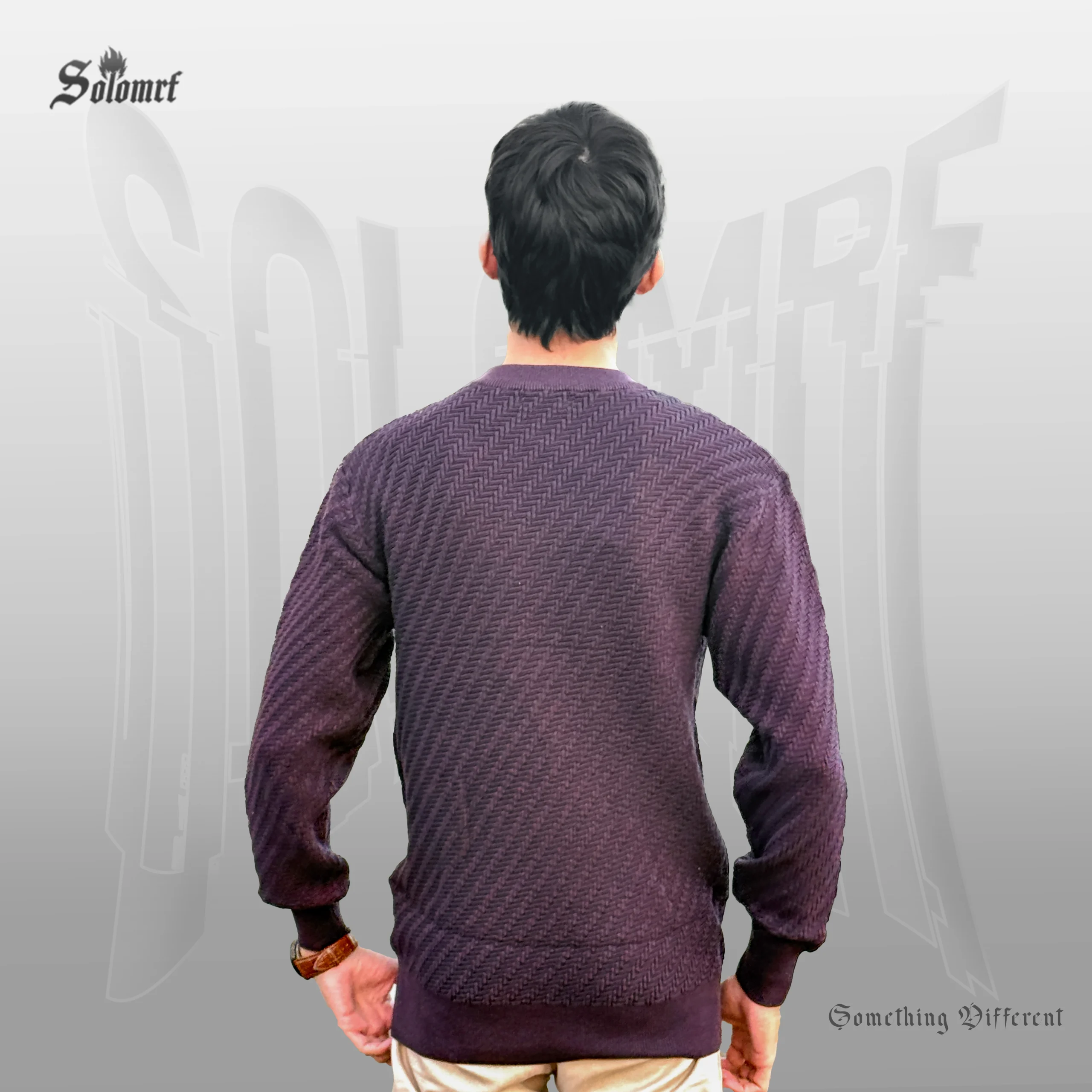 SOLOMRF Textured Crew Neck Sweater – Deep Purple - Image 2