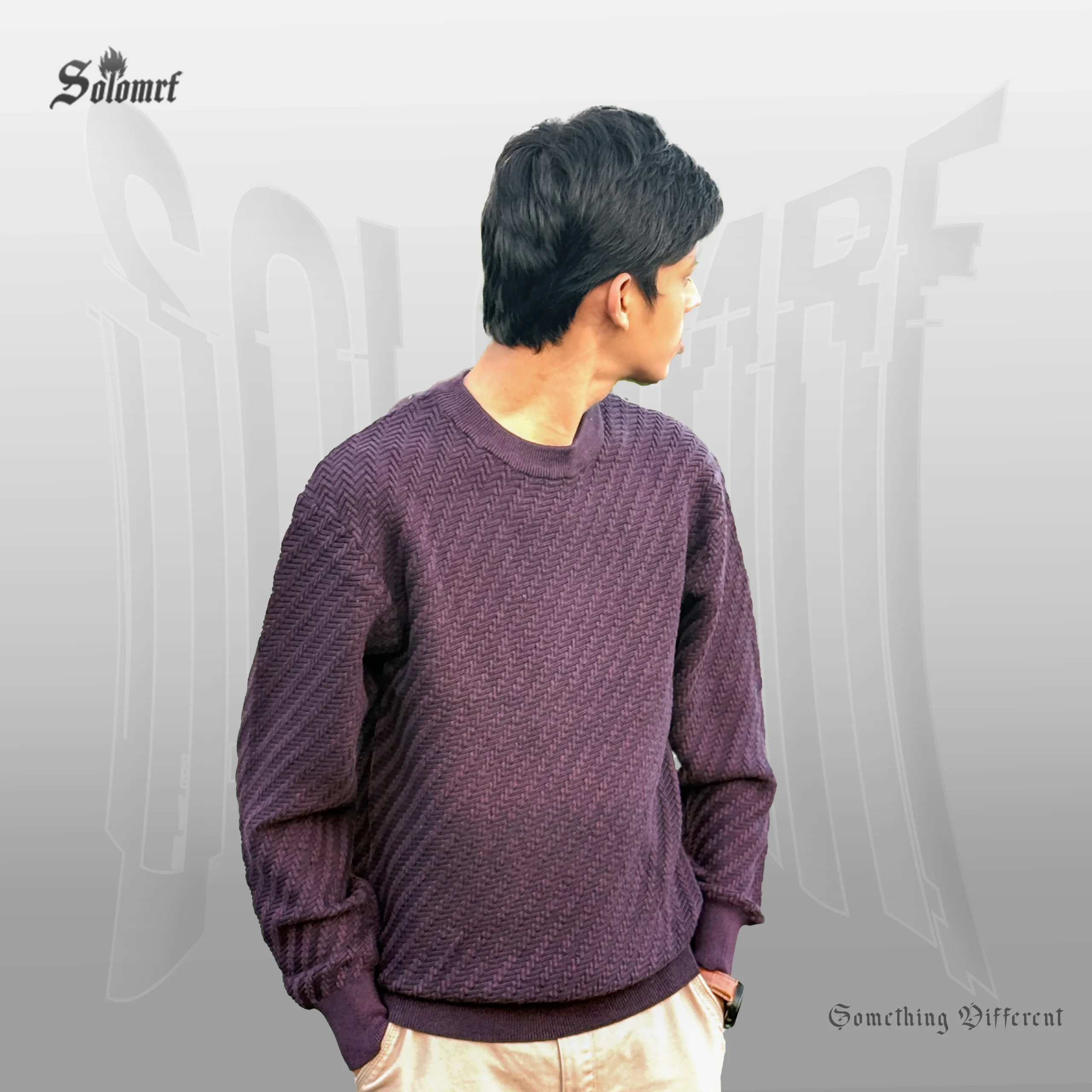 SOLOMRF Textured Crew Neck Sweater – Deep Purple - Image 3